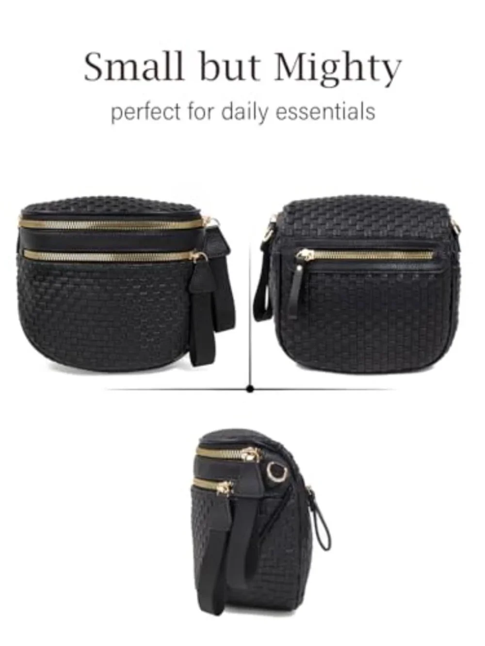Large Woven Leather Crossbody Bag with Detachable Wallet Adjustable Strap